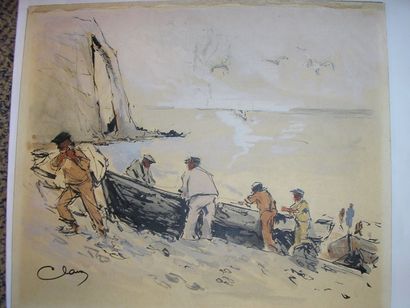 CLAIRIN Pierre-Eugène, 1897-1980 Pêcheurs, gouache signée en bas à gauche, 26 x 30...