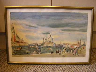 DUMAY S L Venise 1961, aquarelle gouachée, signée en bas à gauche, datée en bas à...