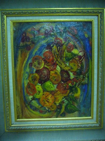 SOURDILLON Berthe, 1895-1976 "Coupe de fruits", huile sur toile signée en bas à droite,33...