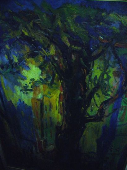 SOURDILLON Berthe (1895-1976) "Le grand arbre", huile sur toile, (accidents) signée...