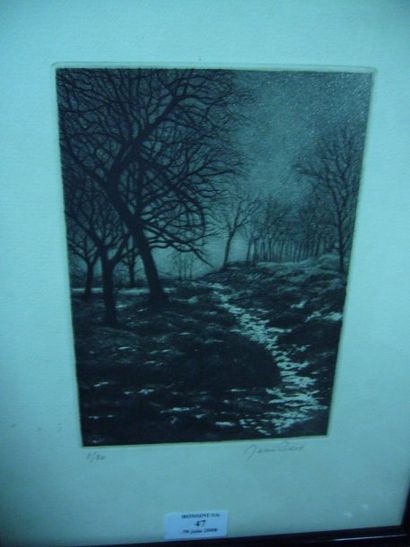 RIDER Jean "Paysage d'hiver", gravure, signée en bas à droite, 35x27 cm