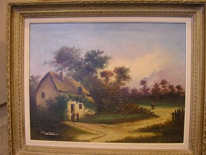 Ecole Moderne Paysage, huile sur toile, porte une signature en bas à gauche, 65 x...