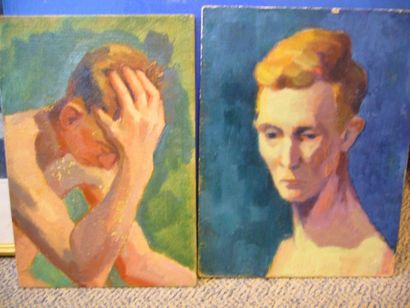 Ecole Moderne Portraits, deux huile sur isorel, non signées, 35 x 27, 35 x 23 cm...