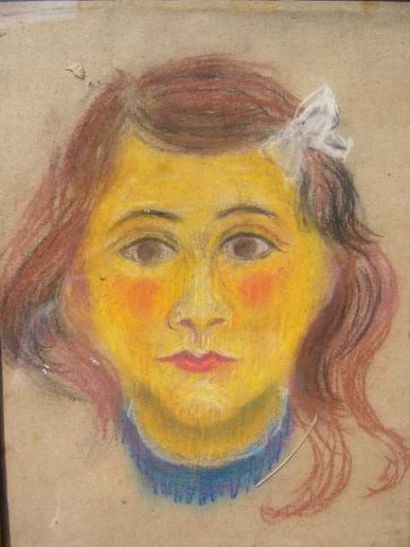 Ecole Moderne Portrait de jeune fille , pastel , non signé, 31 x 22 cm .