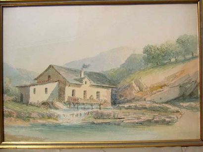 Ecole XIX ème Maison en montagne, aquarelle , en bas à droite E. T 1867, 25 x 35...