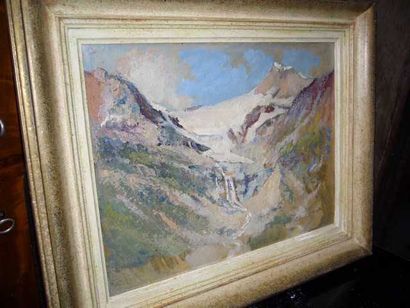 GIORGETTI A Paysage de montagne, huile sur carton, signée en bas à droite, 28 x 36...