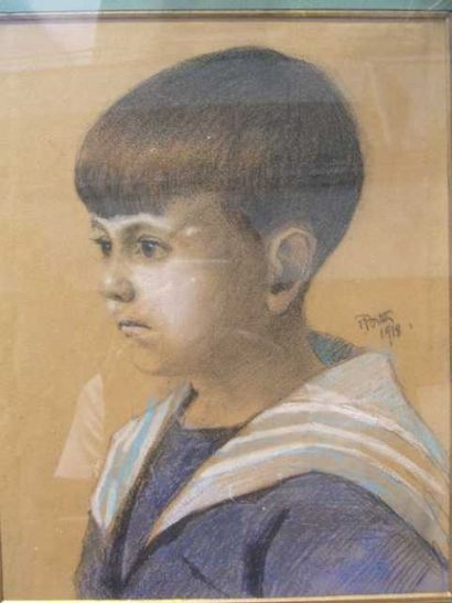 PORTIER Francis, 1876-1961 Portrait de jeune garçon, 1918, pastel et crayon noir,...