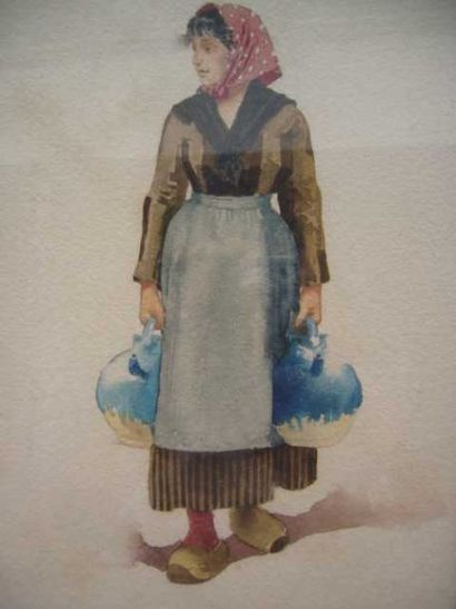 ROUGE Frédéric, 1867-1950 attribué à Femme aux cruches, aquarelle , non signée, 25...