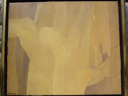 VAIGAUD Composition brune jaune 1976, peinture sur toile , signée en bas à gauche...