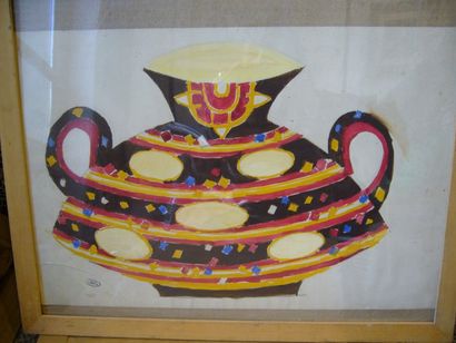 BURTIN Marcel, 1902-1979 Vase, gouache, cachet en bas à gauche, 33 x 48 cm.