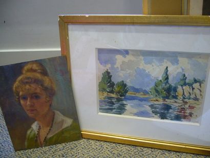 MARCHAND Jean paysage, aquarelle, non signée, 18 x 25 cm. On y joint huile sur panneau:...