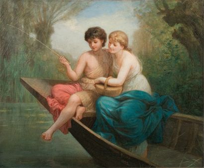 Henri PICOU Tendre pêche, 1882 Huile sur toile (petite restauration), signée et datée...