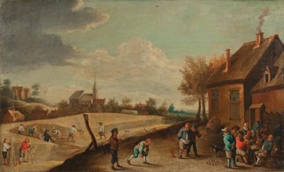 TENIERS David dit le jeune (Atelier de) (Anvers 1610 -Bruxelles 1690) Paysans jouant...