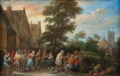 TENIERS David (École de) (1610 -1690) Fête de village avec un joueur de cornemuse...