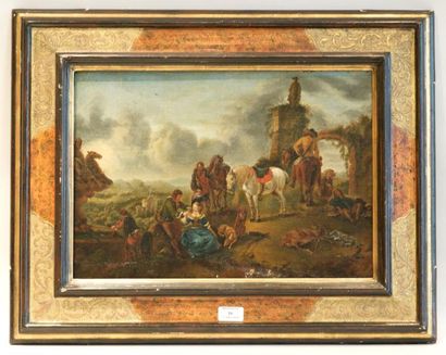 WOUWEMANS Philips (D'après) (1619 - 1668) La halte des chasseurs Huile sur toile...