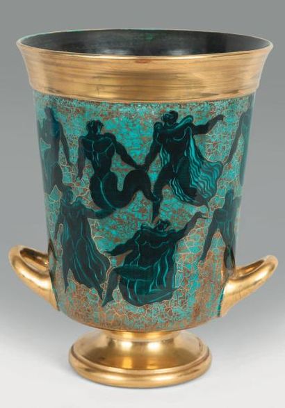 Jean MAYODON (1893-1967) &SÈVRES (Manufacture Nationale de) Vase cylindrique à col...
