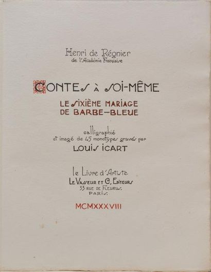 Louis ICART - Henri de RÉGNIER Contes à soi-même, Le sixième mariage de Barbe-Bleue...