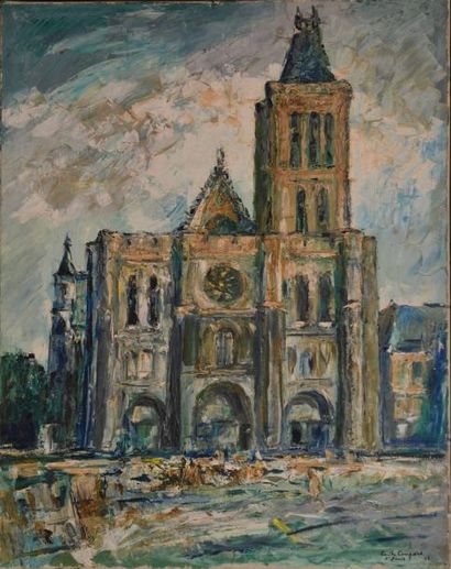 Émile COMPARD La basilique Saint Denis, 1948 Huile sur toile (accidents et manques),...