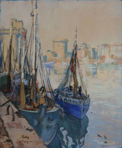 Henri Jean PONTOY Bateaux de pêche à quai, La Rochelle, 1939 Gouache (quelques rousseurs),...