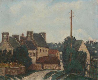 Alphonse QUIZET Rue et maisons Peinture sur carton toilé, signé en bas à droite zet...
