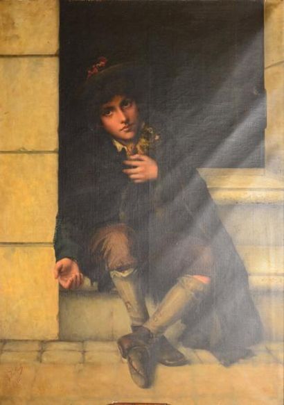 Yolande DALBERT Le petit savoyard, 1881 Huile sur toile (très petites craquelures),...