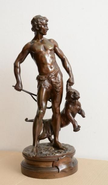 Adrien GAUDEZ Le Belluaire Bronze à patine brune (usures), sur la terrasse: A. GAUDEZ,...