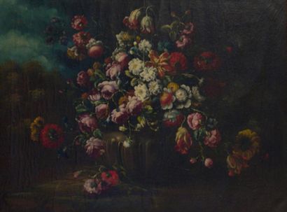ECOLE ITALIENNE (Dans le Goût du XVIIIe siècle) Bouquet de fleurs dans un paysage...