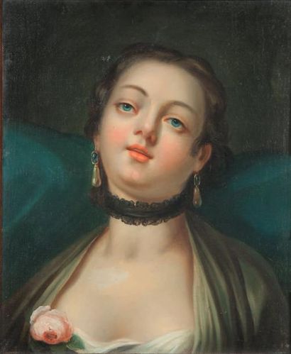 ROTARI Pietro (Suite de) (1707-1762) Jeune fille au corsage décoré d'une rose Huile...