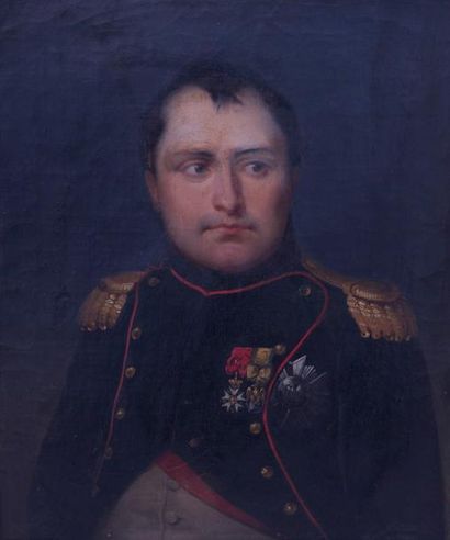ECOLE FRANCAISE XIXe siècle Portrait de Napoléon Ier Huile sur toile. (rentoilée,...