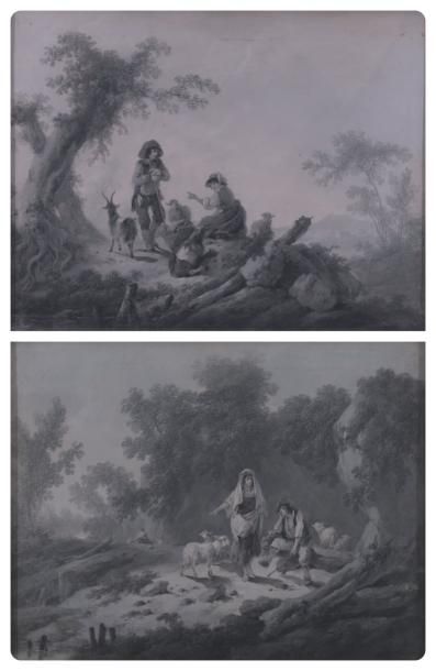 PILLEMENT Jean-Baptiste (Lyon 1728 - id.; 1808) 1 - Repos des pâtres sous un arbre...