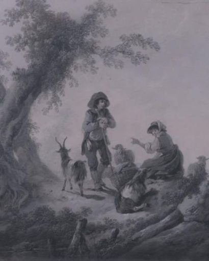 PILLEMENT Jean-Baptiste (Lyon 1728 - id.; 1808) 1 - Repos des pâtres sous un arbre...