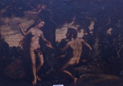 École FLAMANDE - Premier tiers du XVIe siècle Adam et Eve Huile sur panneau. (petites...