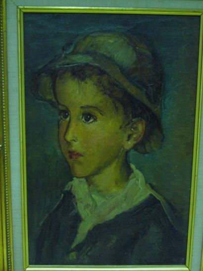SOURDILLON Berthe (1895-1976) L'enfant au chapeau 1938, huile sur toile, signée en...