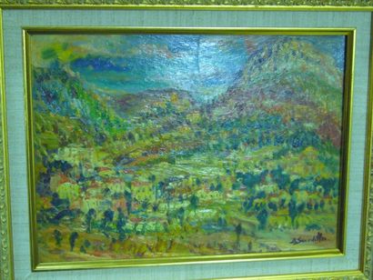 SOURDILLON Berthe (1895-1976) Paysage provençal, huile sur carton marouflé sur toile,...