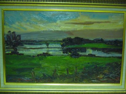 BERTHOMME-SAINT-ANDRE Louis (1905-1977) Le marais en hiver 1954, huile sur toile,...