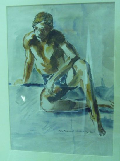BERTHOMME-SAINT-ANDRE Louis (1905-1977) Le baigneur 1927, encre et aquarelle, datée...