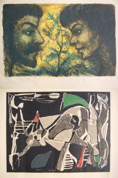 GOERG Edouard Joseph (1893-1969) Visages, 27x42.5 cm, lithographie en couleurs. Epreuve...