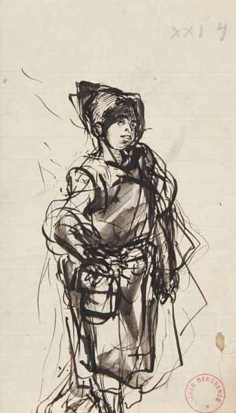 DEHODENCQ Alfred, 1822-1882 Etude de femme, plume et encre noire sur papier ligné...