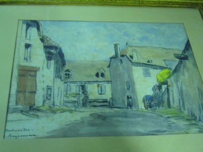 BERJONNEAU Jehan (1890-1972) Rue à Montmorillon, aquarelle (rousseurs), signée et...