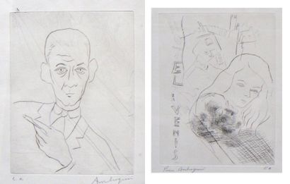 Ecole Moderne Portraits, deux lithographies, signatures apocryphes en bas à droite,...