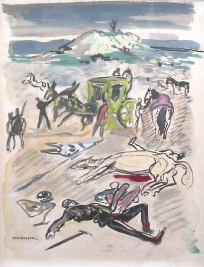 BRAYER Yves (1907-1990) Don Quichotte, aquarelle, signée en bas à gauche, 27x18 ...