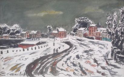 MACLET Elisée (1881-1962) Village sous la neige, aquarelle et gouache, signée en...