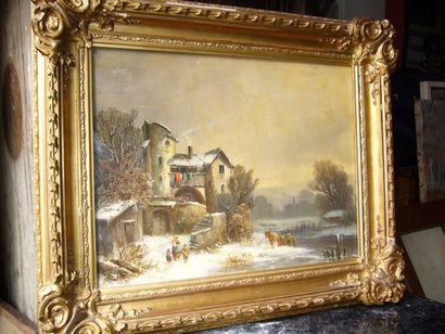 MALLEBRANCHE Louis Claude, 1790-1838, entourage de "Paysans devant une ferme en hiver"...
