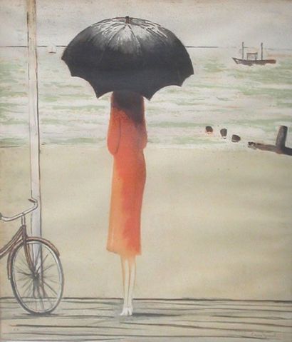 CASSIGNEUL Jean-Pierre (Né en 1935) Le parapluie noir, lithographie Epreuve d'Artiste,...