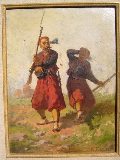 VIANDE Auguste, 1825-1887 " Deux zouaves", huile sur toile, signée en bas à droite,...