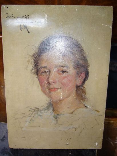 Tête de jeune fille, Paris 1895 Huile sur panneau (griffes et traces d'effacement),...