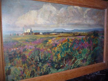SMART Rowley, 1887 -1934 Plaine aux arbustes fleuris, huile sur panneau, en bas à...