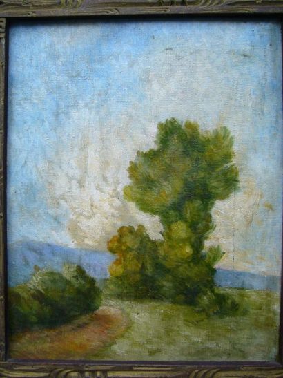 Ecole Moderne Paysage, huile sur toile, non signée, 29 x 23 cm.