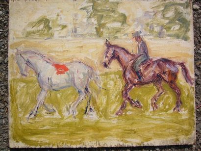 ZUBRITSKY att. à Les deux chevaux, huile sur panneau, non signé, 19,5 x 24 cm.