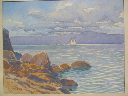 LEMAIRE F. (XXème siècle) Bord de mer, aquarelle, signée en bas à gauche, 19 x 24...